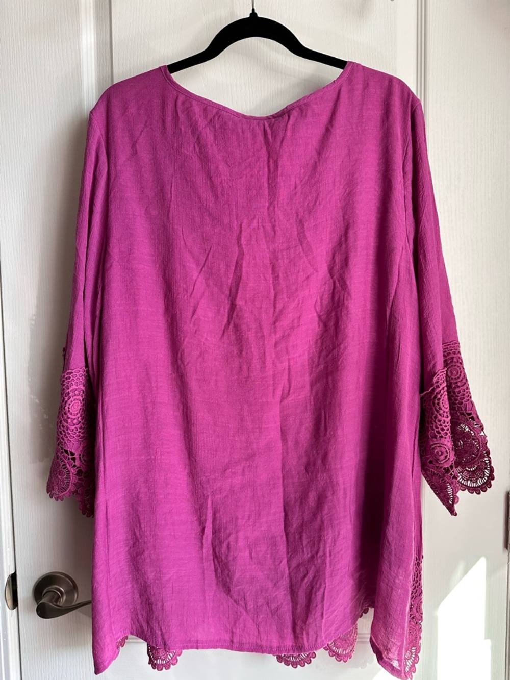 Avenue Magenta Crochet-Hem Scoop Neck Long Sleeve Top - Picture 4 of 6